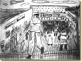 Kohlezeichnung, von einem Schüler gemalt, aus dem Buch